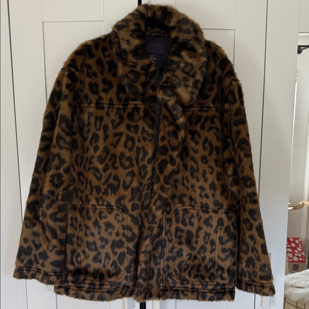 H&M Brown Leopard Print Teddy Jacket
